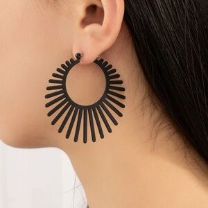 2/$30🌵 Black Spiky Hoop Earrings Radial Sun Metal Jewelry Bohemian Gift NEW